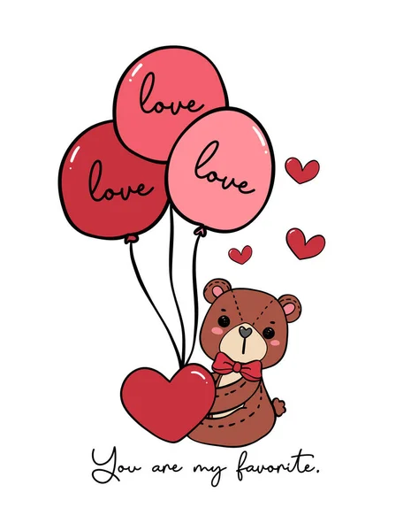 Χαριτωμένο Αθωότητα Αρκουδάκι Κόκκινο Τόξο Κρατήσει Μπαλόνια Doodle Χέρι Σχέδιο — Διανυσματικό Αρχείο