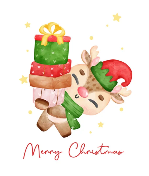 Lindo Alegre Navidad Renos Santa Ayudante Usar Sombrero Elfo Celebración — Archivo Imágenes Vectoriales