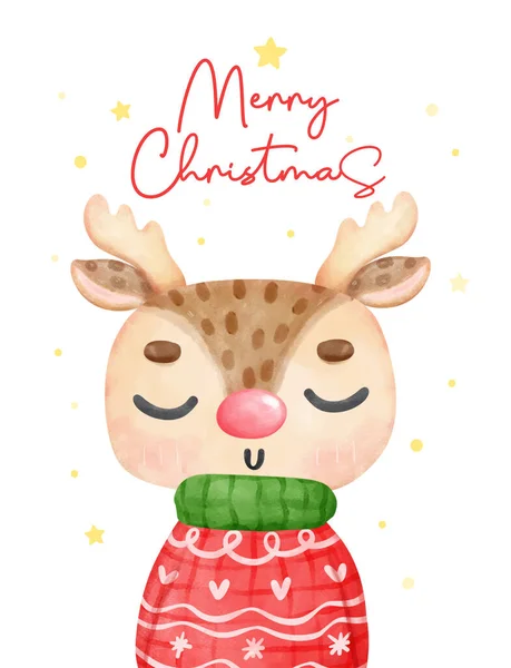 Lindo Animal Feliz Navidad Renos Con Adornos Colgando Astas Dibujos — Vector de stock