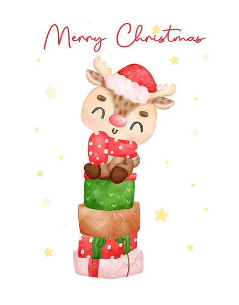 Bonito Animal Rena Natal Alegre Com Ornamentos Pendurados Chifres Desenho —  Vetores de Stock