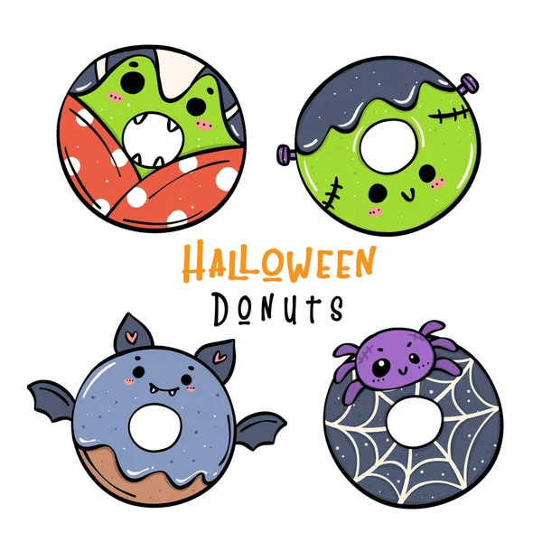 Carino Colorato Inquietante Halloween Donut Costume Doodle Delizia Festiva Vibrante — Vettoriale Stock