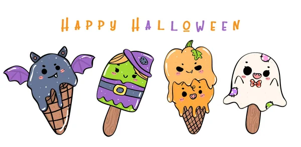 Cute Vibrant Festive Ice Cream Halloween Costume Doodle Hand Drawing — Stock Vector