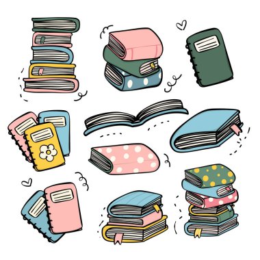 Sevimli Doodle Sanat Kitapları Yığını, Okul Malzemelerine Dönüş