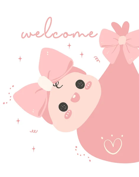 ピンクのかわいい赤ん坊のガールシャワー 衣服の愛らしい新生児と歓迎された赤ん坊の女の子は 家族に小さなものを歓迎するグリーティングカードに最適です — ストックベクタ