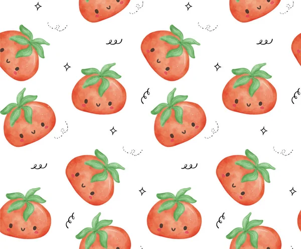 Tomato Pattern Seamless Isolated White Background Kawaii Watercolor — Stock Vector