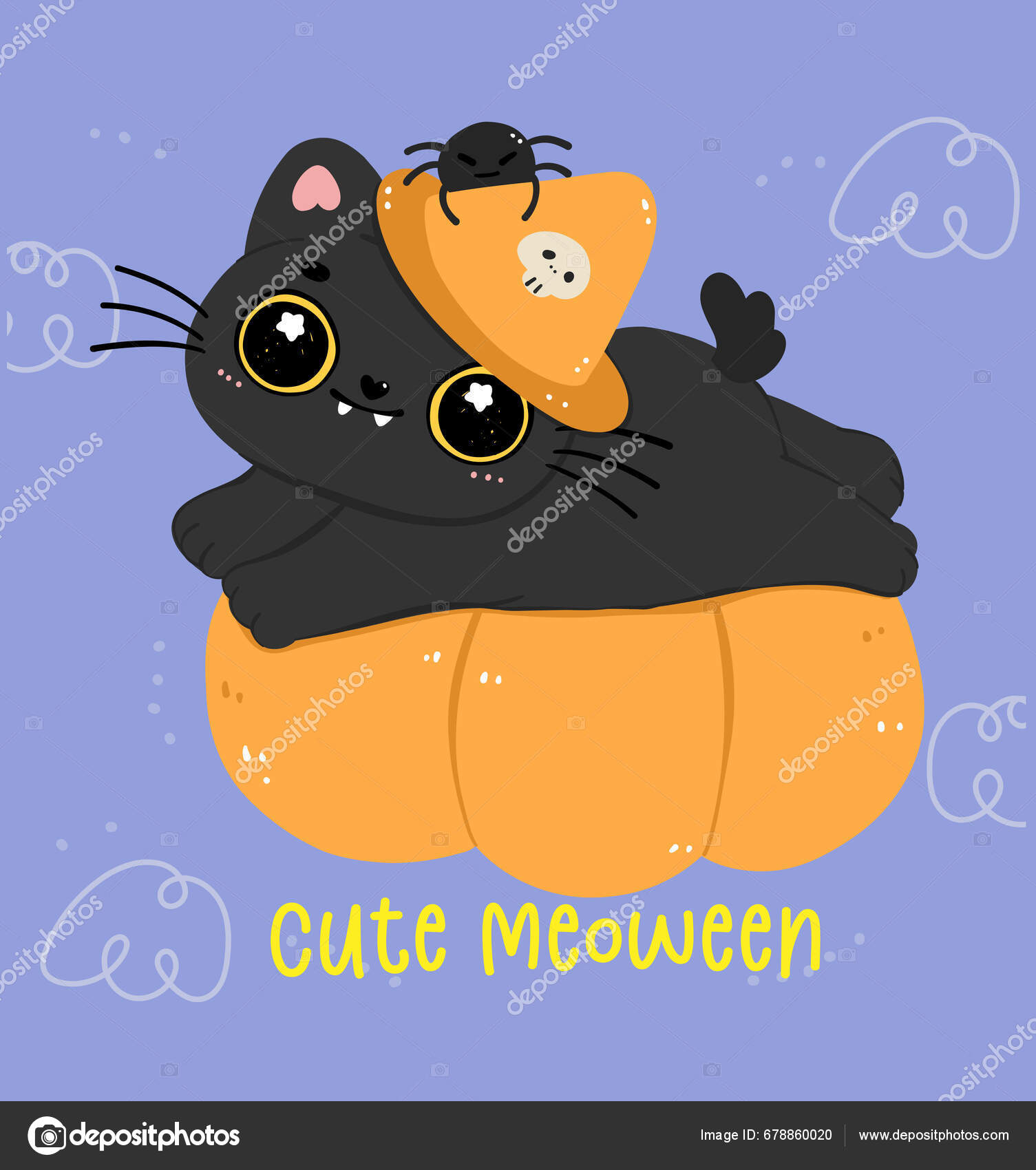 Søt Svart Katt Halloween Heks Gresskar Tegneserie Frekk Kattunge Dyr  stockvektor © Natsicha #678860020, image size:1505x1700