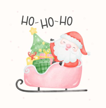 Çam Ağacı Suluboya Sanatı ile Kızak 'ta Şirin Noel Baba