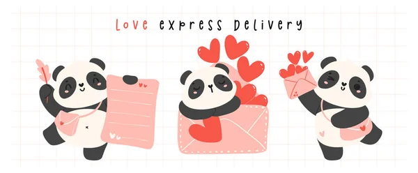 Baby Panda Love Delivery Illustration Valentine Day — Stock Vector