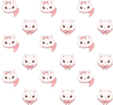 Şirin coquette kedi yüzü pembe kurdele desenli beyaz arka planda izole edilmiş..