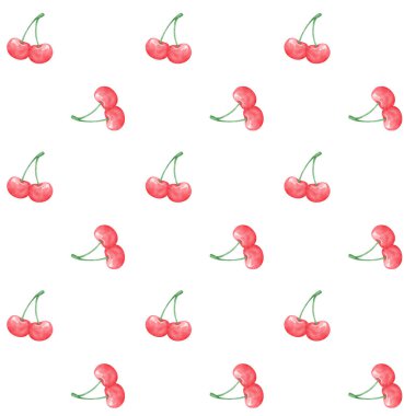 pattern seamless Red coquette cherries aesthetic watercolor hand drawing. clipart