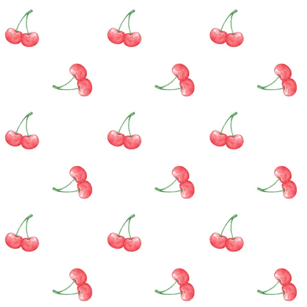 stock image pattern seamless Red coquette cherries aesthetic watercolor hand drawing.