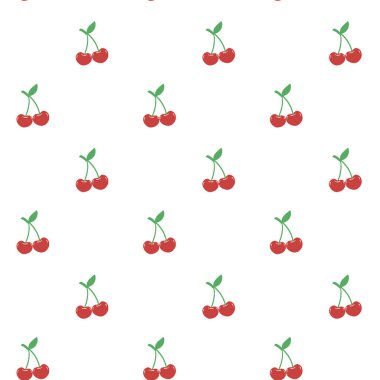 şirin coquette desenli dikişsiz kırmızı kiraz sapı beyaz arka planda izole