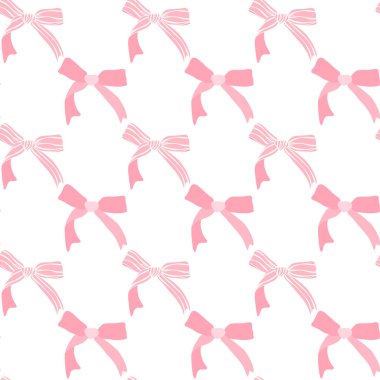 Beyaz arka planda izole edilmiş sevimli coquette estetik desenli, pürüzsüz pembe kurdele yayı.