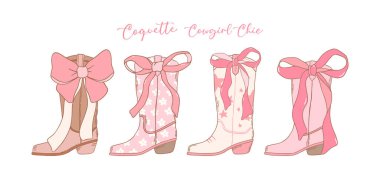 Coquette Pembe Kovboy Çizmeleri Kurdele Yay El Koleksiyonu