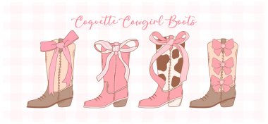 Coquette Pembe Kovboy Çizmeleri Kurdele Yay El Koleksiyonu