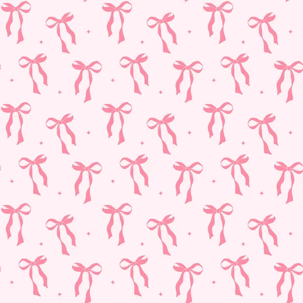 Sevimli coquette estetik desen dikişsiz pembe kurdele yayı pembe arka planda izole edilmiş.