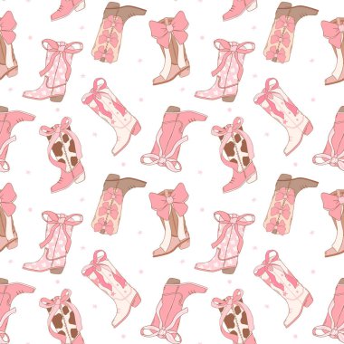 Coquette Desenli Kovboy Çizmesi, Kız Batı Dijital Kağıdı Beyaz arka planda izole.