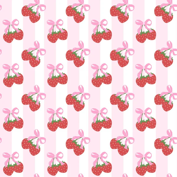 Pembe yay desenli Coquette çileği, retro-vintage arka plan izole.