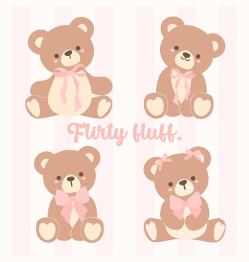 Pembe kurdeleli şirin Coquette Teddy Bear seti, Sevimli Resimler