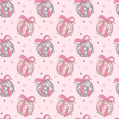 Coquette Pembe Disko Balosu Doodle Pürüzsüz Desensiz Model Mükemmel Retro Titreşimleri