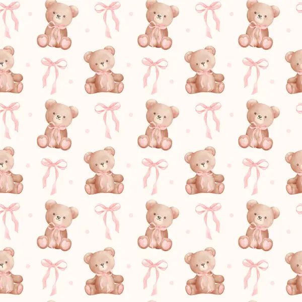 Pembe kurdeleli Coquette ayısı suluboya el boyası, moda illüstrasyon.