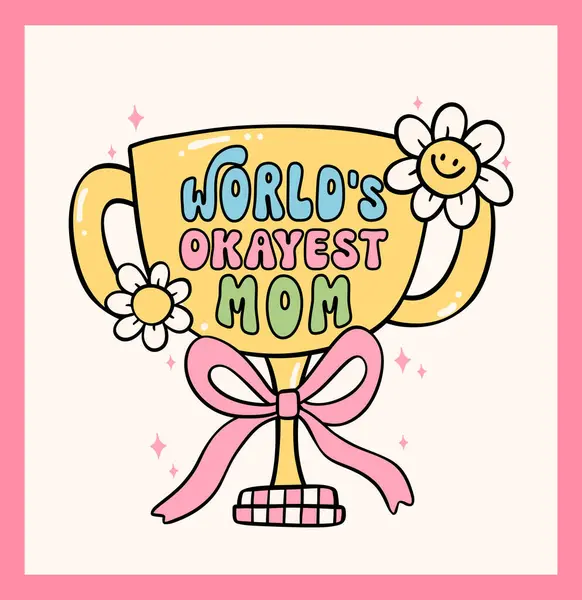 Retro Groovy Mothers Day Thropy World Okayest Mom Doodle Zeichnung — Stockvektor
