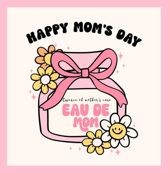 Retro Groovy Mothers Day Parfüm Mom Doodle Zeichnung Vibrant Pastell — Stockvektor
