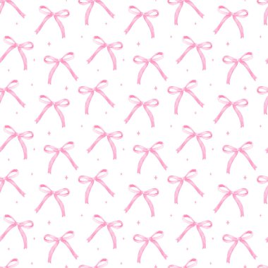Sevimli coquette estetik desen dikişsiz pembe kurdele yay arka plan tekrarla.
