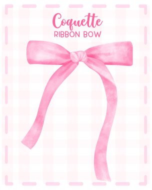 Estetik Vintage suluboya resimli pembe kurdele yayı..