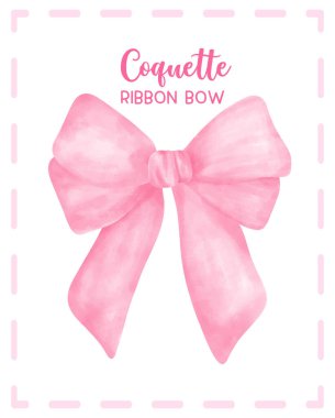 Sevimli Coquette pembe kurdele kurdelesi. Preppy Estetik Vintage suluboya çizimi..