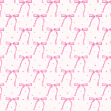 Coquette Pembe Kurdele Yay Şablonu Suluboya Kız Kusursuz Arkaplan