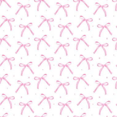 Coquette Pembe Kurdele Yay Şablonu Suluboya Kız Kusursuz Arkaplan