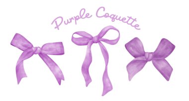 Mor Coquette Kurdelesi Yay Koleksiyon Vintage Estetik suluboya bayrağı