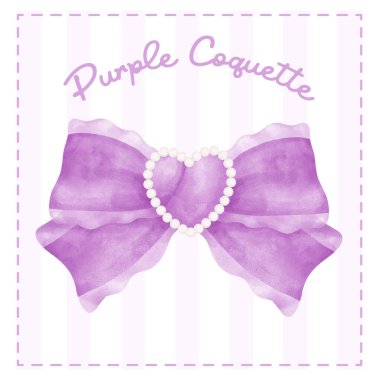 Mor Coquette Ribbon yaylı Vicotoria Vintage suluboya el resmi