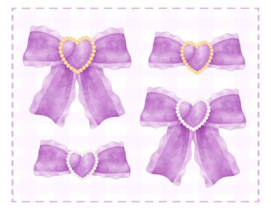 Mor Coquette kurdelesi Vicoria tarzı Koleksiyon Vintage estetik suluboya el boyası