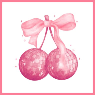 Moda Disko Balosu Kirazları Pembe Kurdele Retro Tarzı ile Coquette Sulu