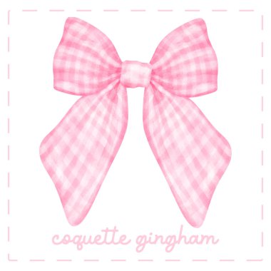 Coquette pembe Gingham yay saç klasik kadınsı estetik suluboya
