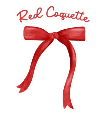 Coquette Retro Red kurdele yay vintage suluboya vektörü