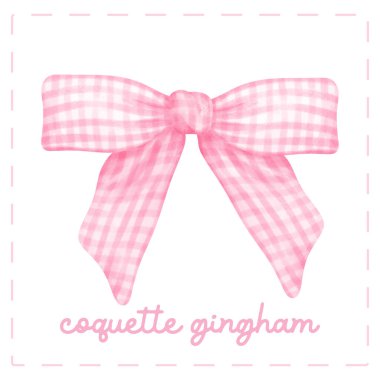 Pembe Coquette Gingham papyonlu ekose kurdele yay kadınsı estetik suluboya