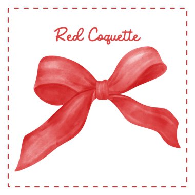 Kırmızı Coquette kurdele yay vintage suluboya vektörü