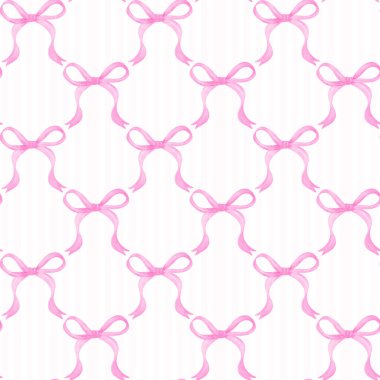 Coquette Seamless pattern Preppy Pink Ribbon bow Watercolor clipart