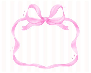 Coquette Pembe Kurdele Yay Yatay Çerçeve Suluboya Kolej Yıllık Stili Grandmilenyum Biçimi