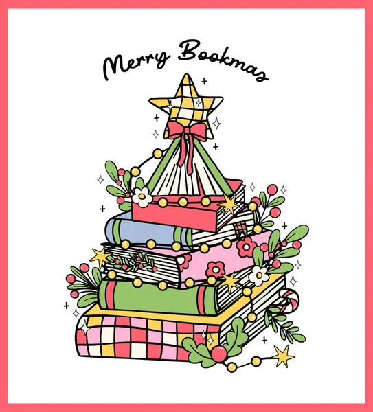 Şenlikli Noel kitapları Ağaç karalamaları Tebrik kartları, çıkartmalar ve gömlek tasarımları için eski moda kitaplar.