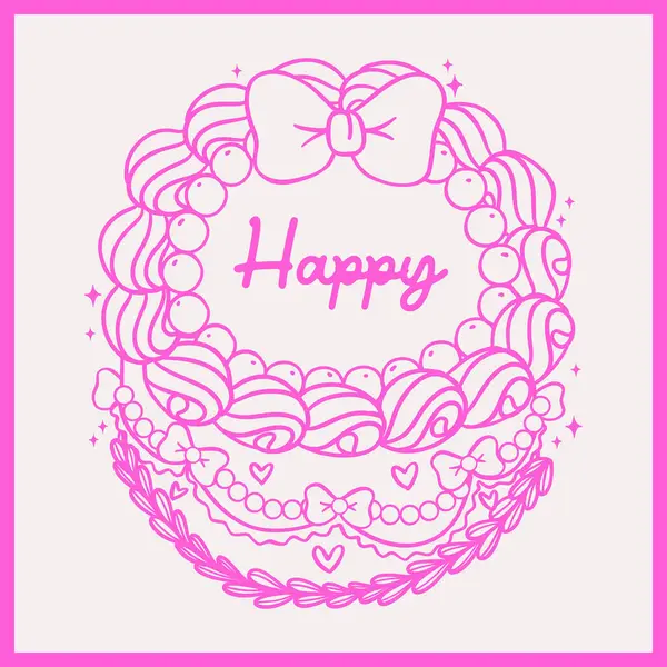 stock vector Vintage Cake Coquette bow Doodle Retro Hand Drawn Outline Cake Vector isolated on background