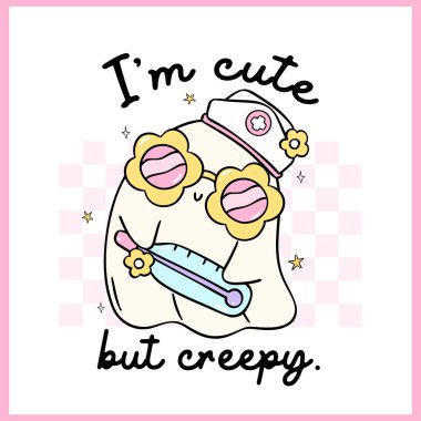 Şirin Hayalet Cadılar Bayramı Hemşiresi Retro Pastel. Hayat hemşiresi. Karalama, tişört basılabilir.