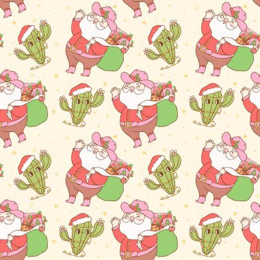 Kusursuz desenli Noel Kovboy Noel Baba Şenlikli Batı duvar kâğıdı arka planda izole edilmiş