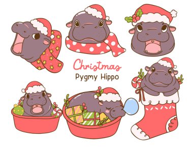 Noel Bebek Pigme Hippo El, Noel Baba Şapkası ve Atkı Koleksiyonu Çizim Karakterleri