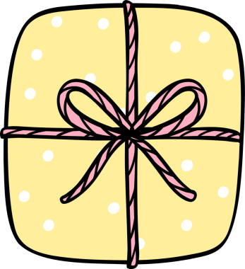 Sarı Pastel Coquette Noel Hediyesi Hediye Kutusu Pembe fiyonklu El çizilmiş karalama