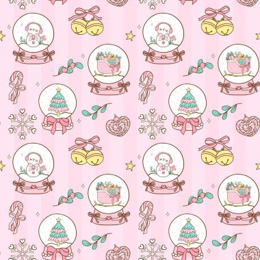 Tatlı Pastel Noel desensiz dekoratif Kar Küresi çizimi arka planda izole edilmiş.