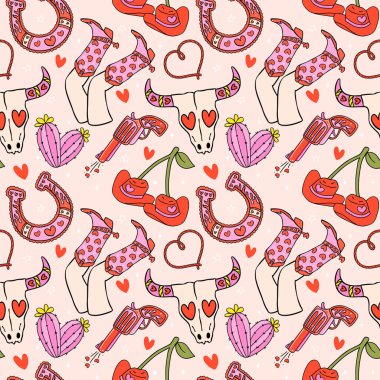 Geçmiş Sevgililer Günü Kusursuz Kovboy Aşk Teması karikatürü arka planda izole edildi